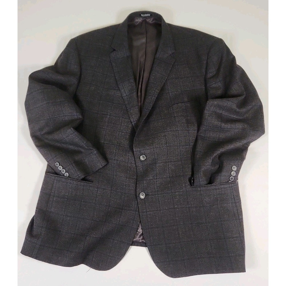 Vintage Moores Blazer Mens 52 Long Dark Gray WindowPane Plaid Tweed 100%Wool
